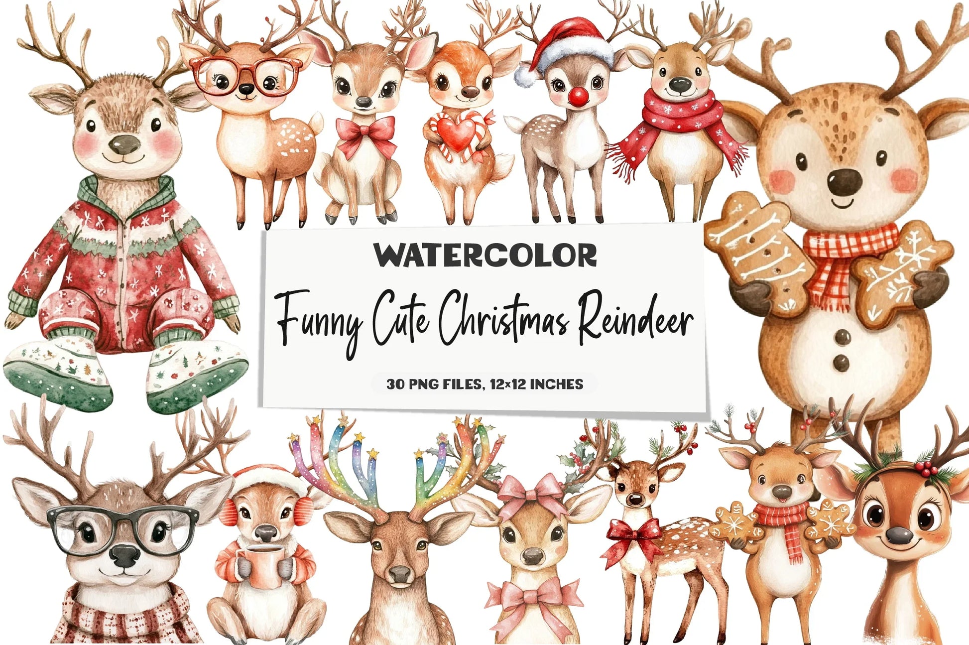Funny Cute Christmas Reindeer Clipart Bundle - CraftNest - Digital Crafting and Art