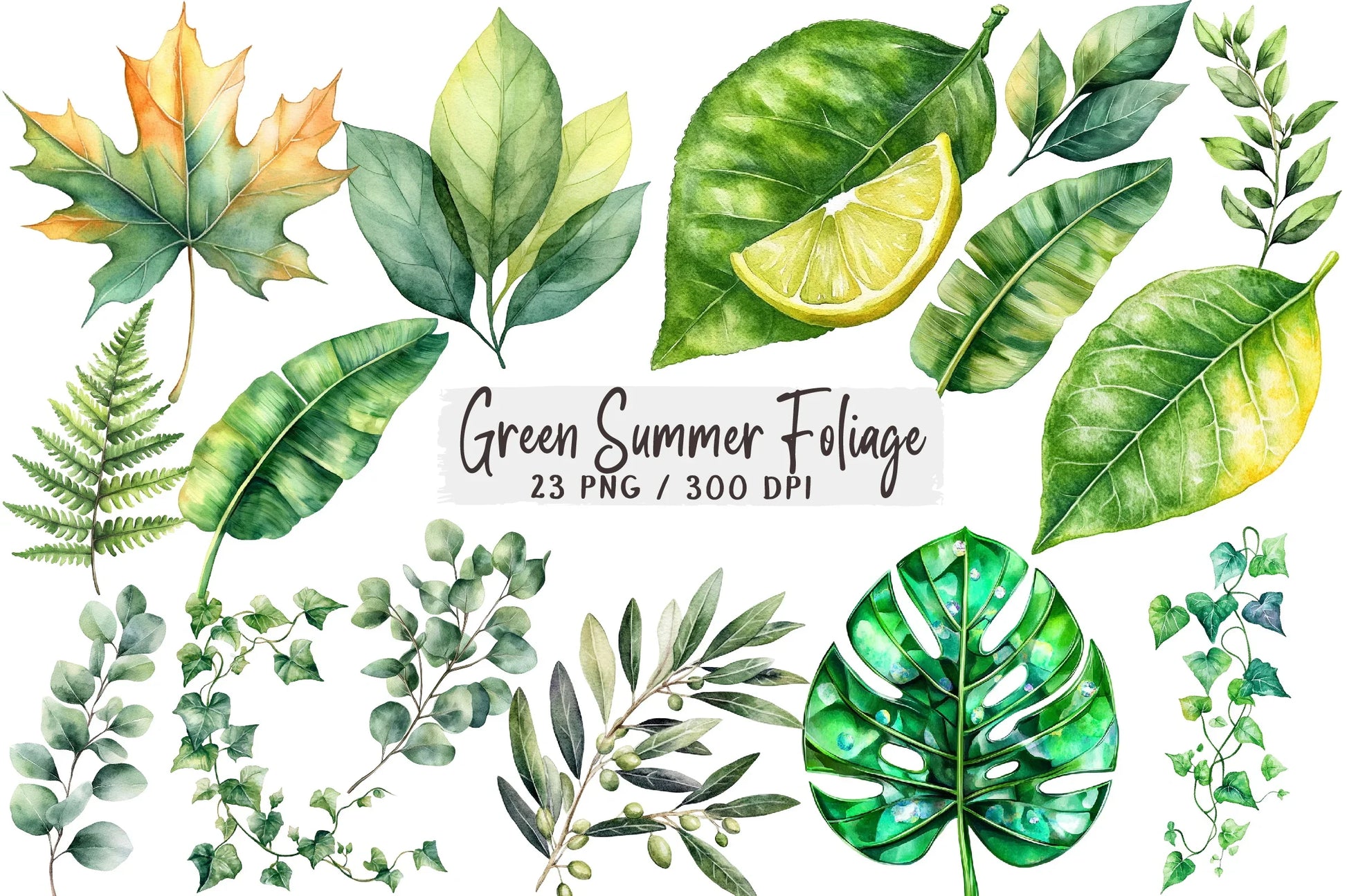 Green Summer Foliage Clipart Bundle - CraftNest - Digital Crafting and Art