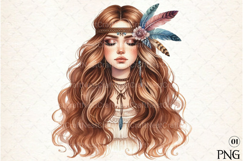 Tribal Boho Girl Clipart Bundle 2 - CraftNest - Digital Crafting and Art