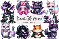 Kawaii Goth Animal Clipart Bundle - CraftNest - Digital Crafting and Art