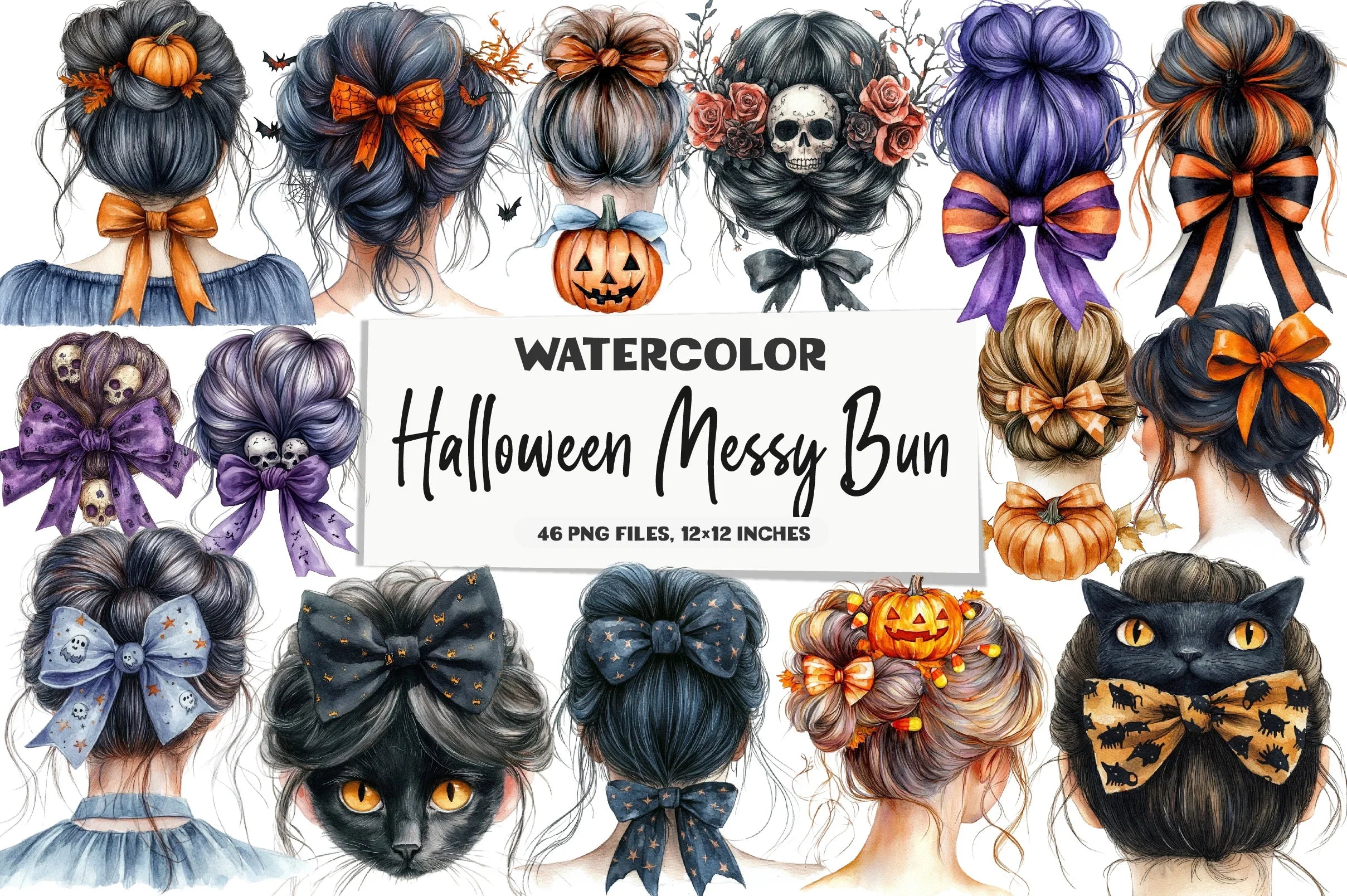 Halloween Messy Bun Clipart Bundle - CraftNest - Digital Crafting and Art
