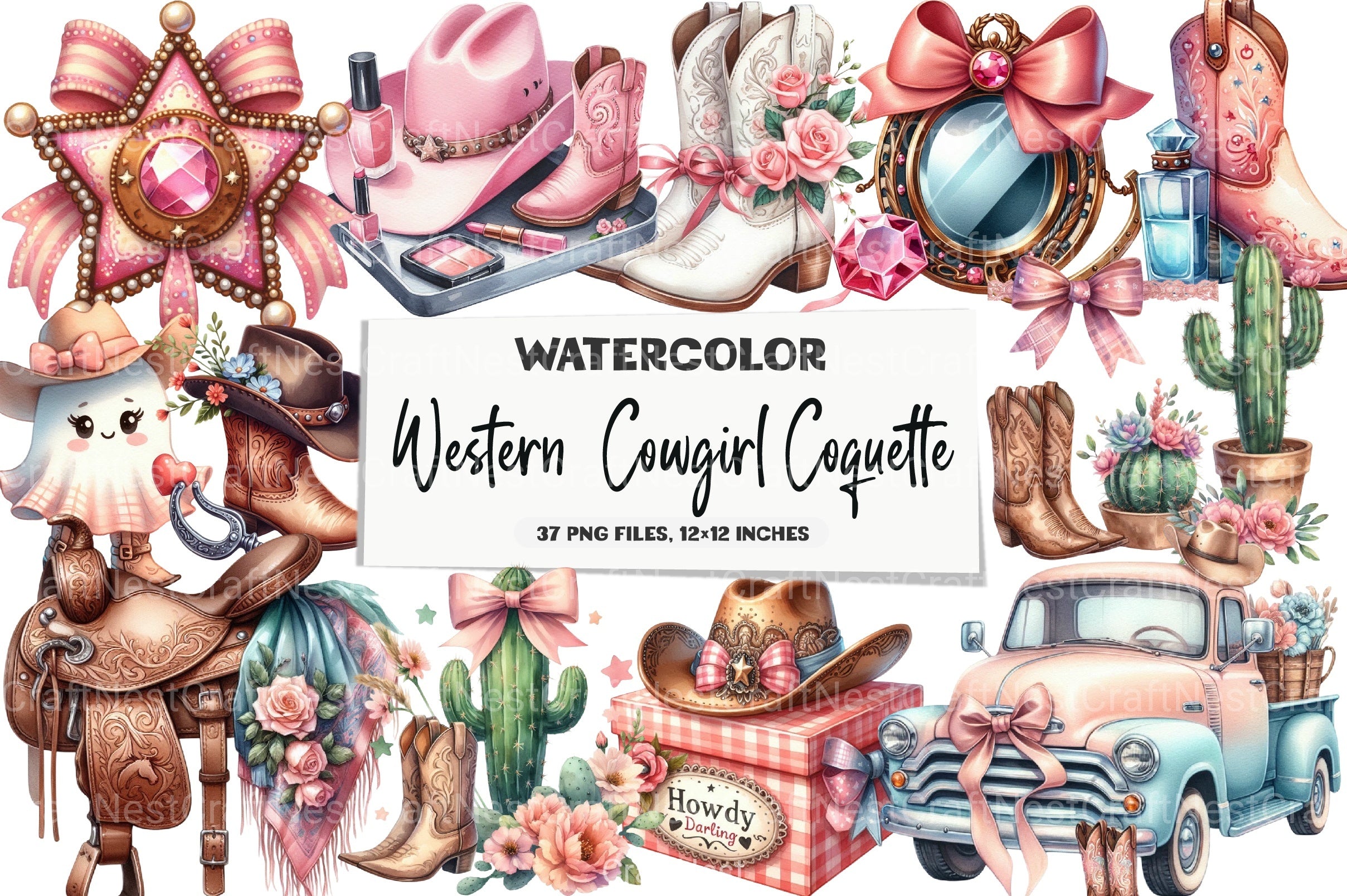 Coquette Cowgirl Clipart Bundle - Western Theme - CraftNest - Digital Crafting and Art