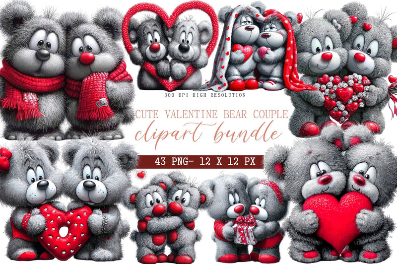 Valentine Bear Couple Clipart Bundle - CraftNest - Digital Crafting and Art