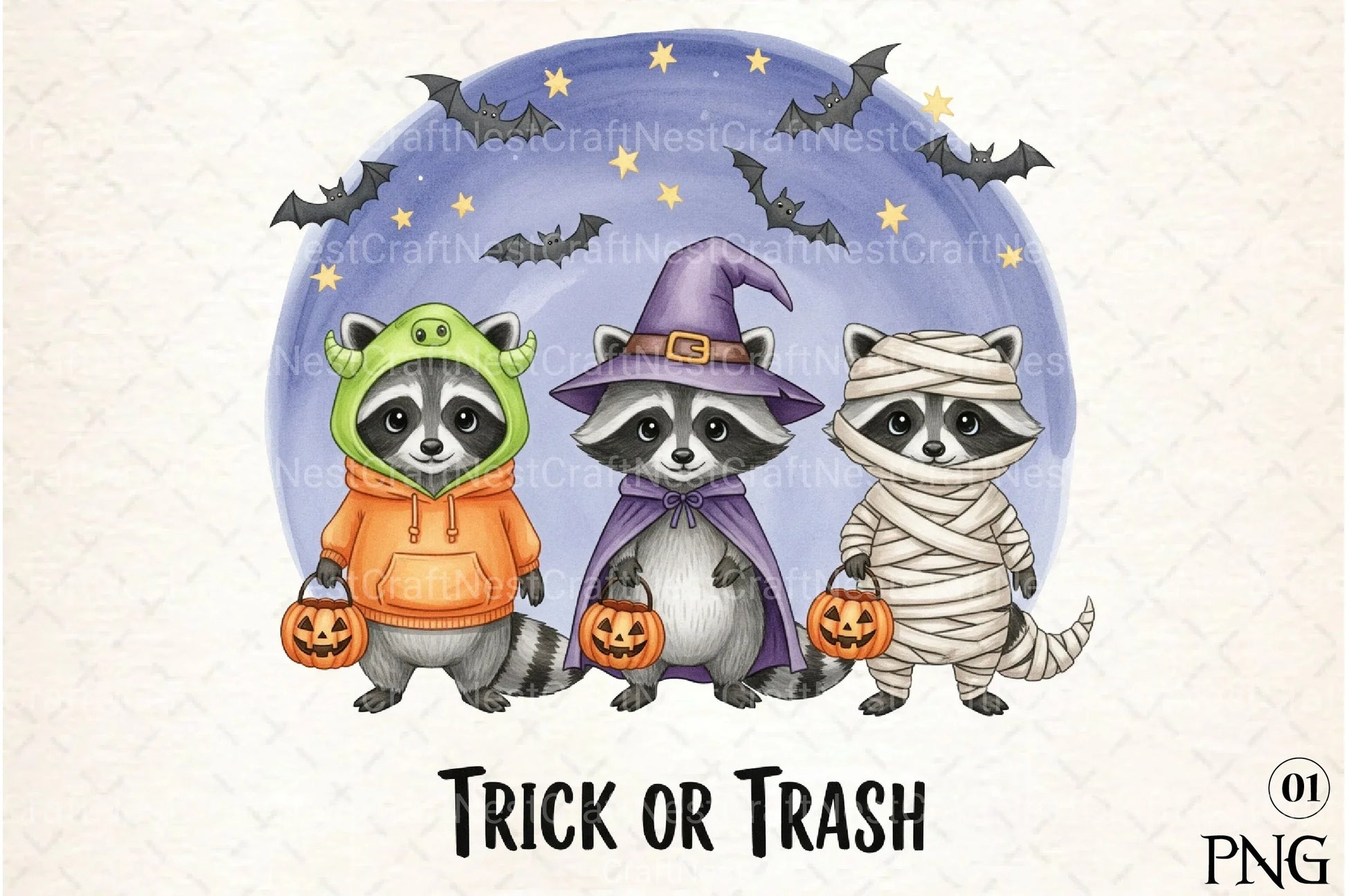 Halloween Raccoon Trick Or Treat Clipart Bundle - CraftNest - Digital Crafting and Art