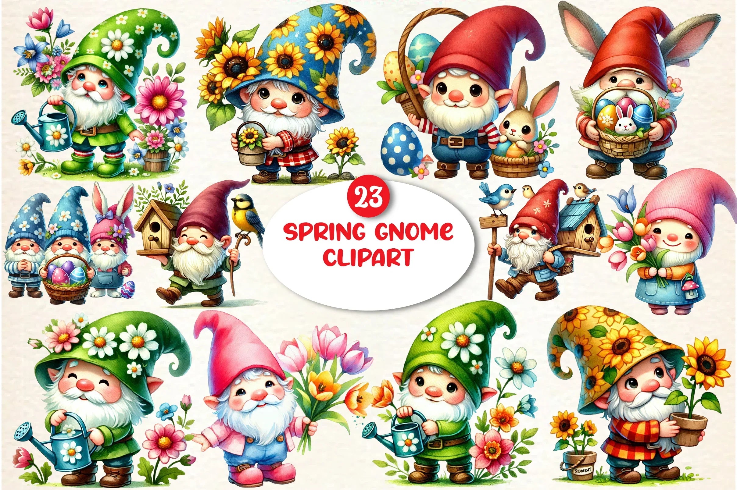 Spring Gnome Clipart Bundle - CraftNest - Digital Crafting and Art
