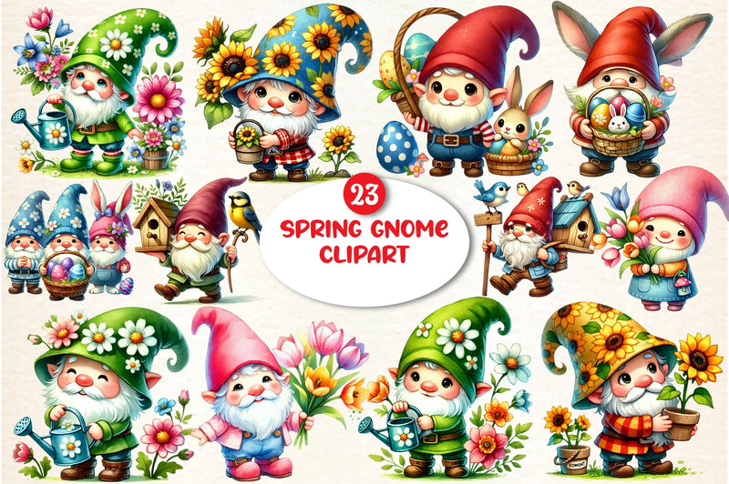 Spring Gnome Clipart Bundle - CraftNest - Digital Crafting and Art