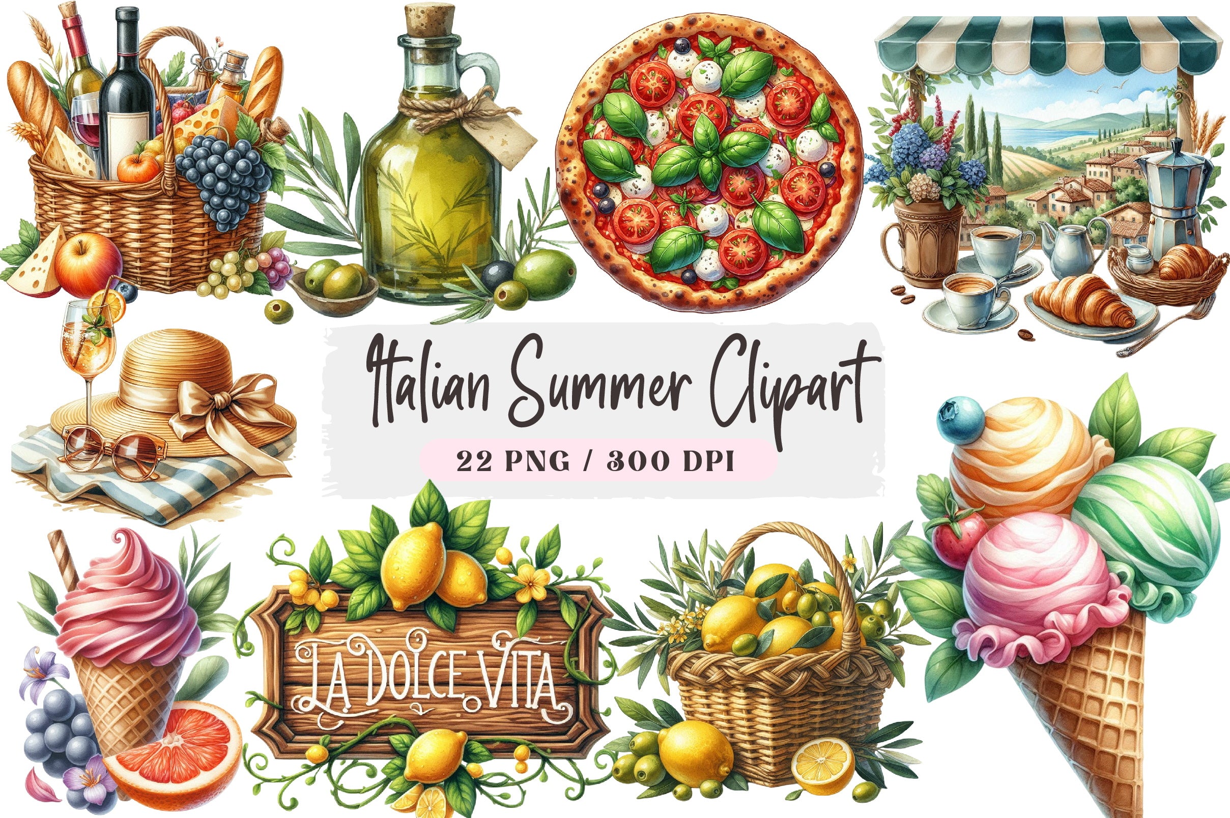 Italian Summer Clipart Bundle