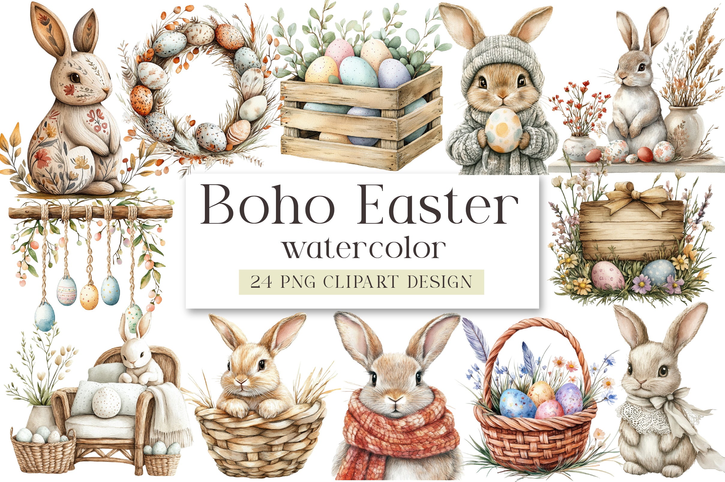 Boho Easter Clipart Bundle