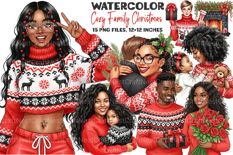 Cozy Family Christmas Clipart Bundle - CraftNest - Digital Crafting and Art