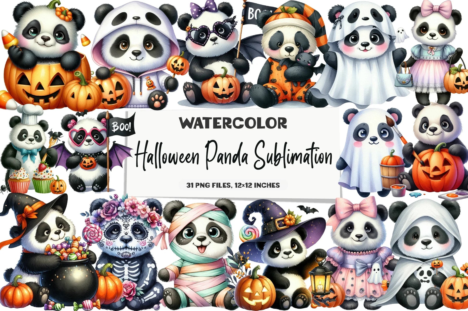 Halloween Panda Clipart Bundle - CraftNest - Digital Crafting and Art