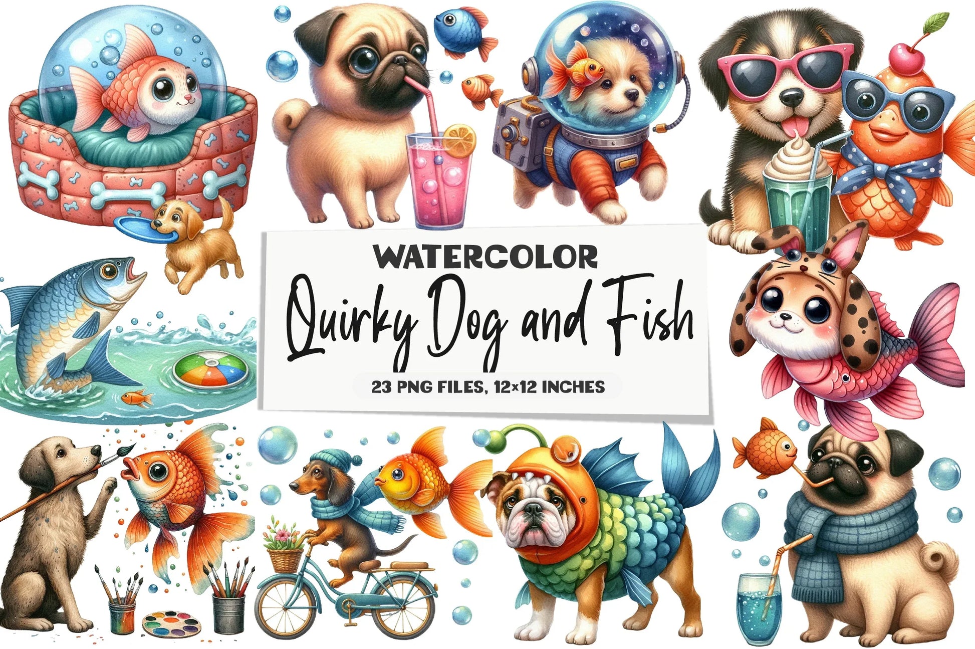 Quirky Dog and Fish Clipart Bundle - CraftNest - Digital Crafting and Art
