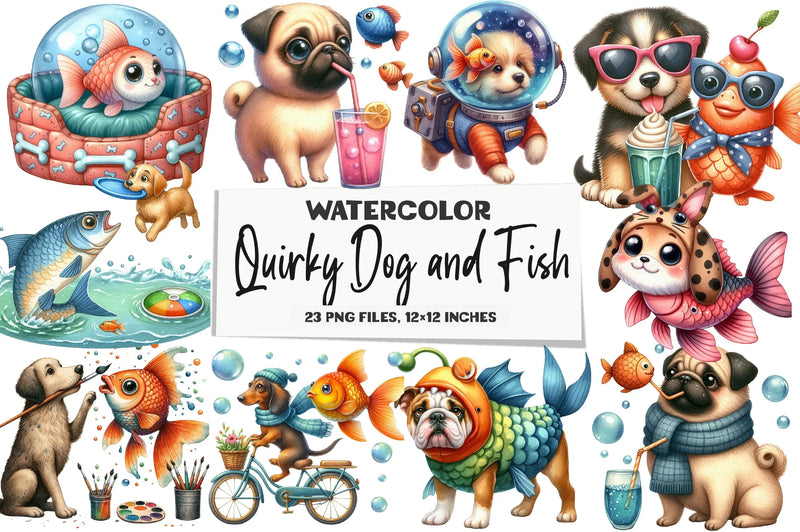 Quirky Dog and Fish Clipart Bundle - CraftNest - Digital Crafting and Art