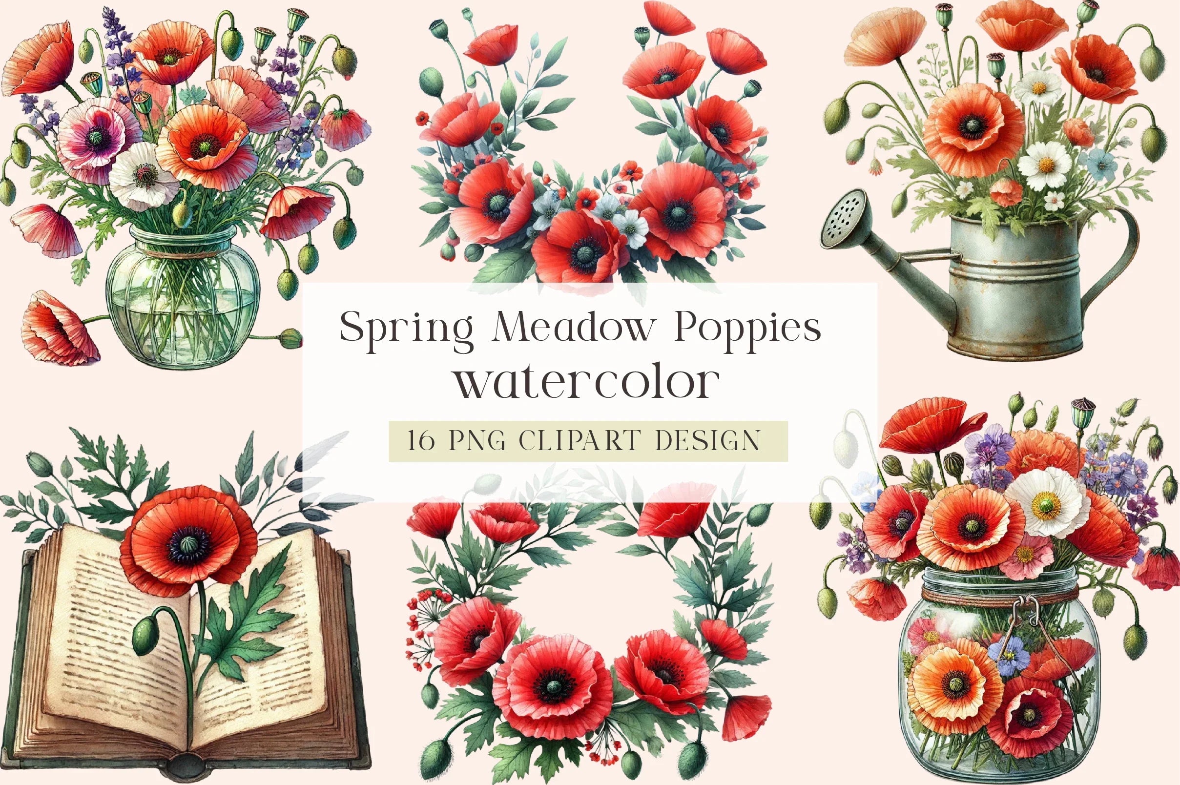 Spring Meadow Poppies Clipart Bundle - CraftNest - Digital Crafting and Art