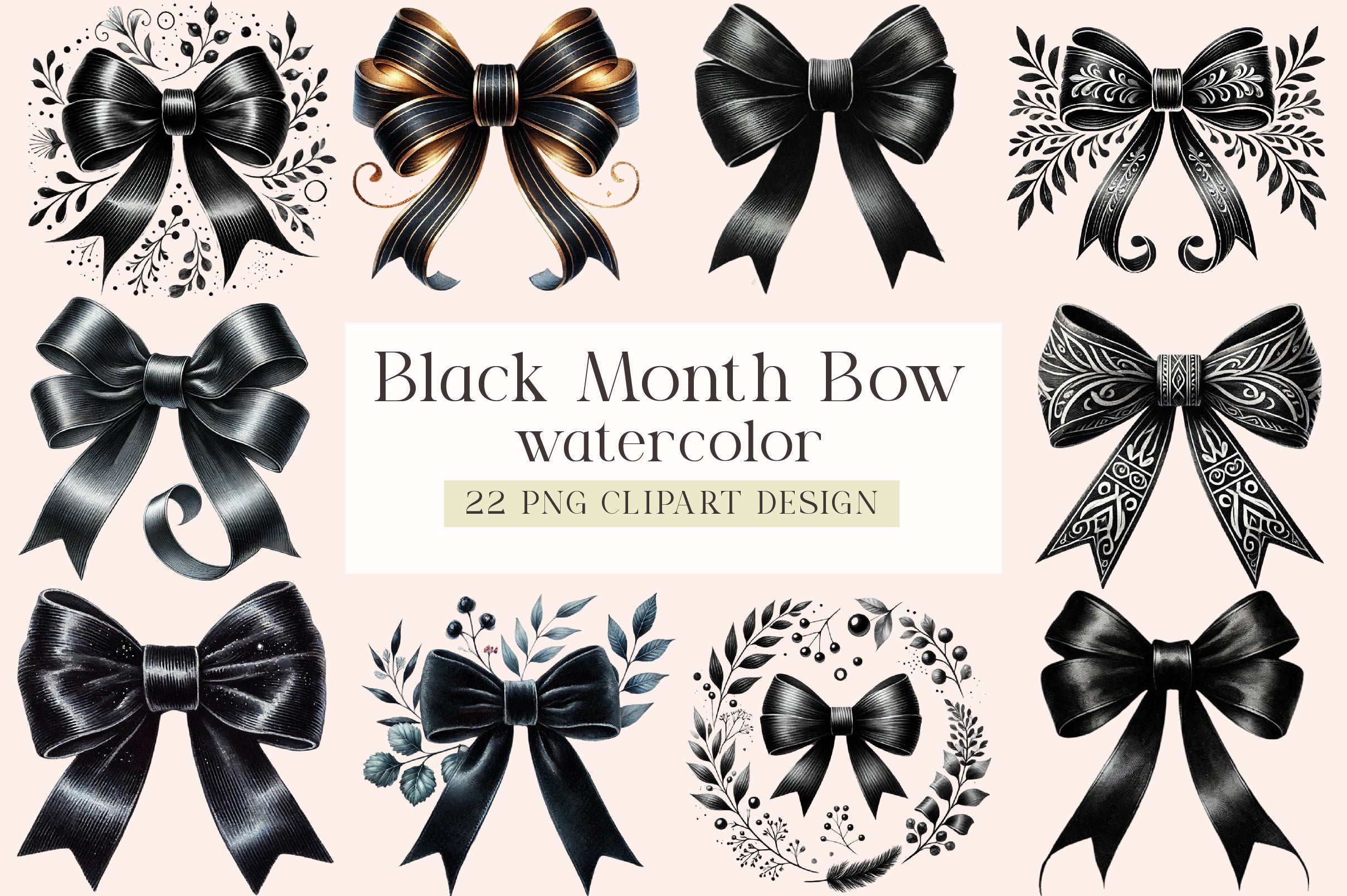 Black Month Bow Clipart Bundle