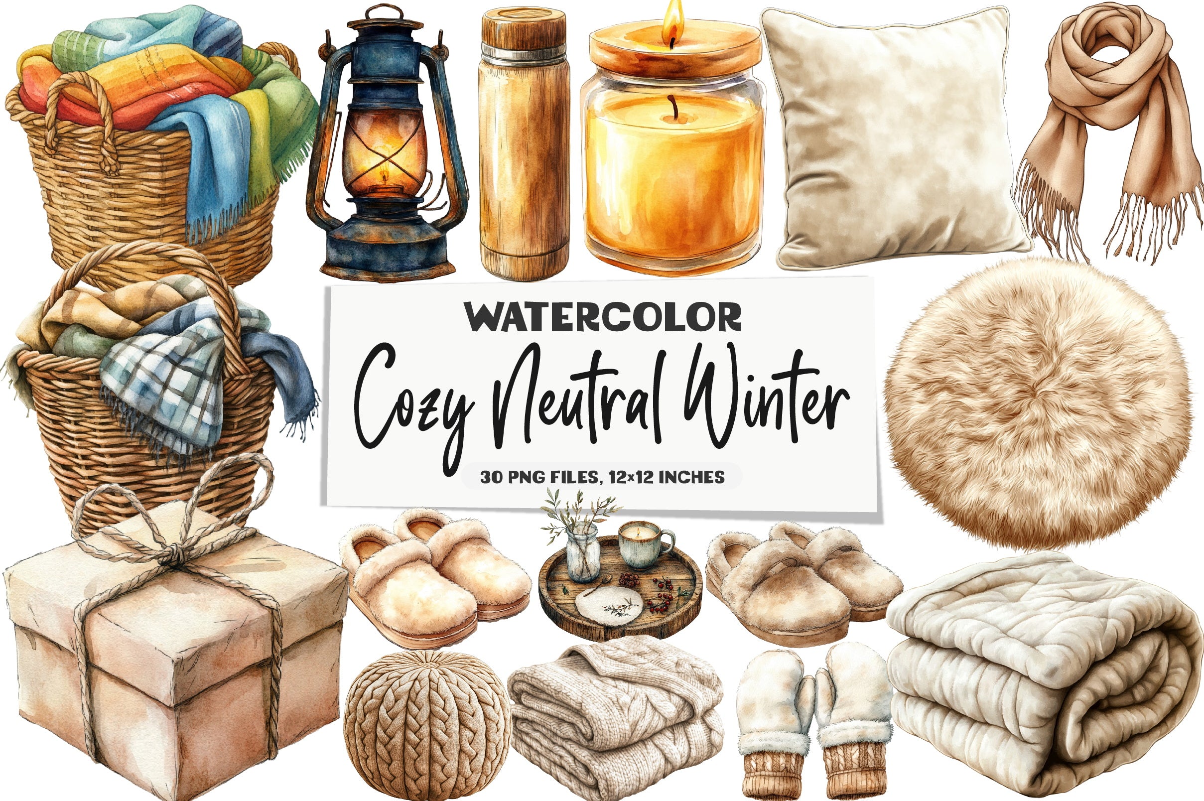 Cozy Neutral Winter Clipart Bundle