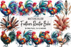 Boho Rooster Colored Feathers Clipart Bundle