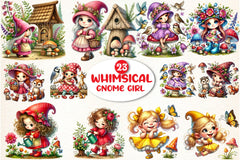 Whimsical Young Gnome Girl Clipart Bundle - CraftNest - Digital Crafting and Art