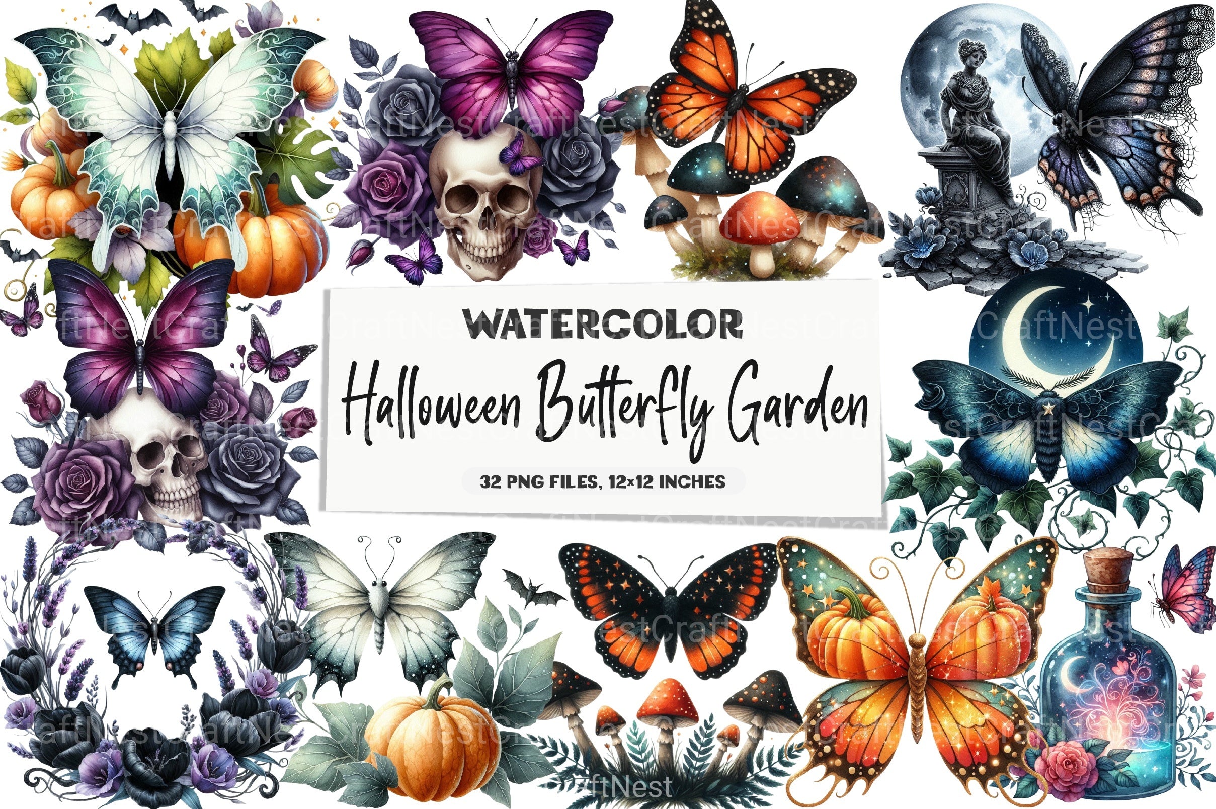 Halloween Butterfly Garden Clipart Bundle - CraftNest - Digital Crafting and Art