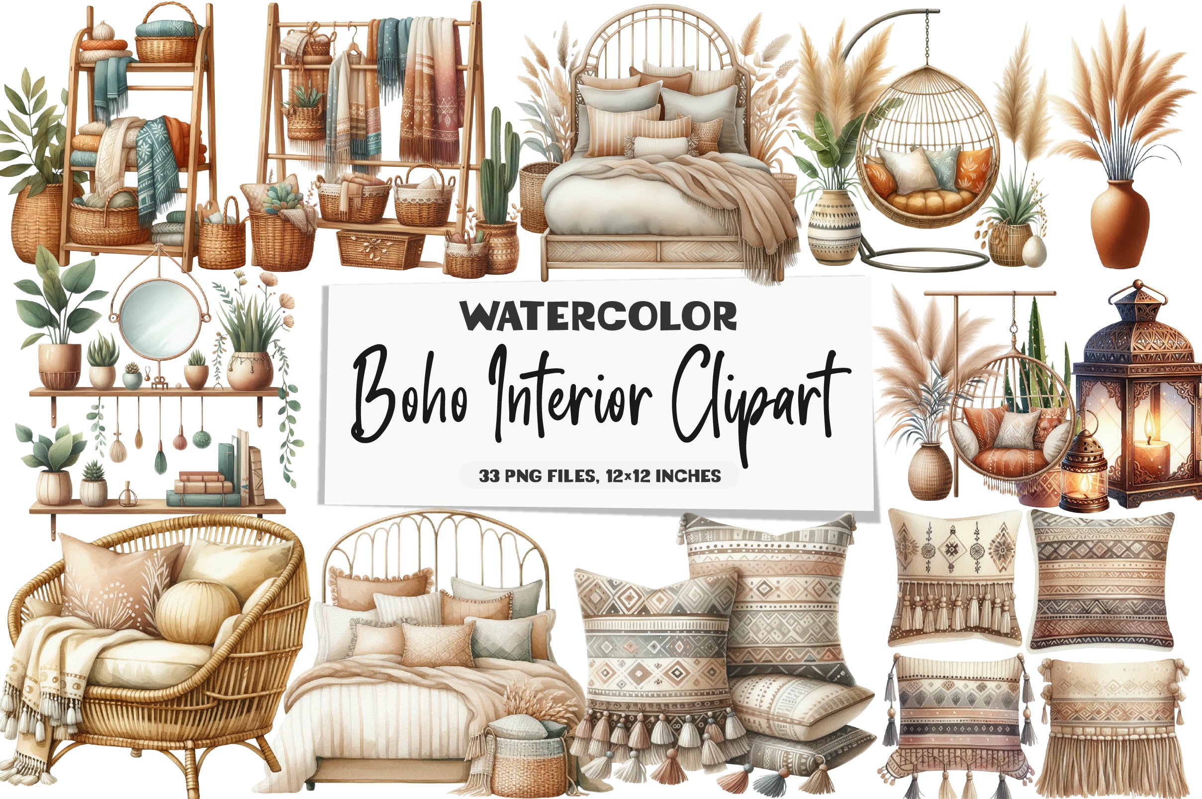 Boho Interior Clipart Bundle