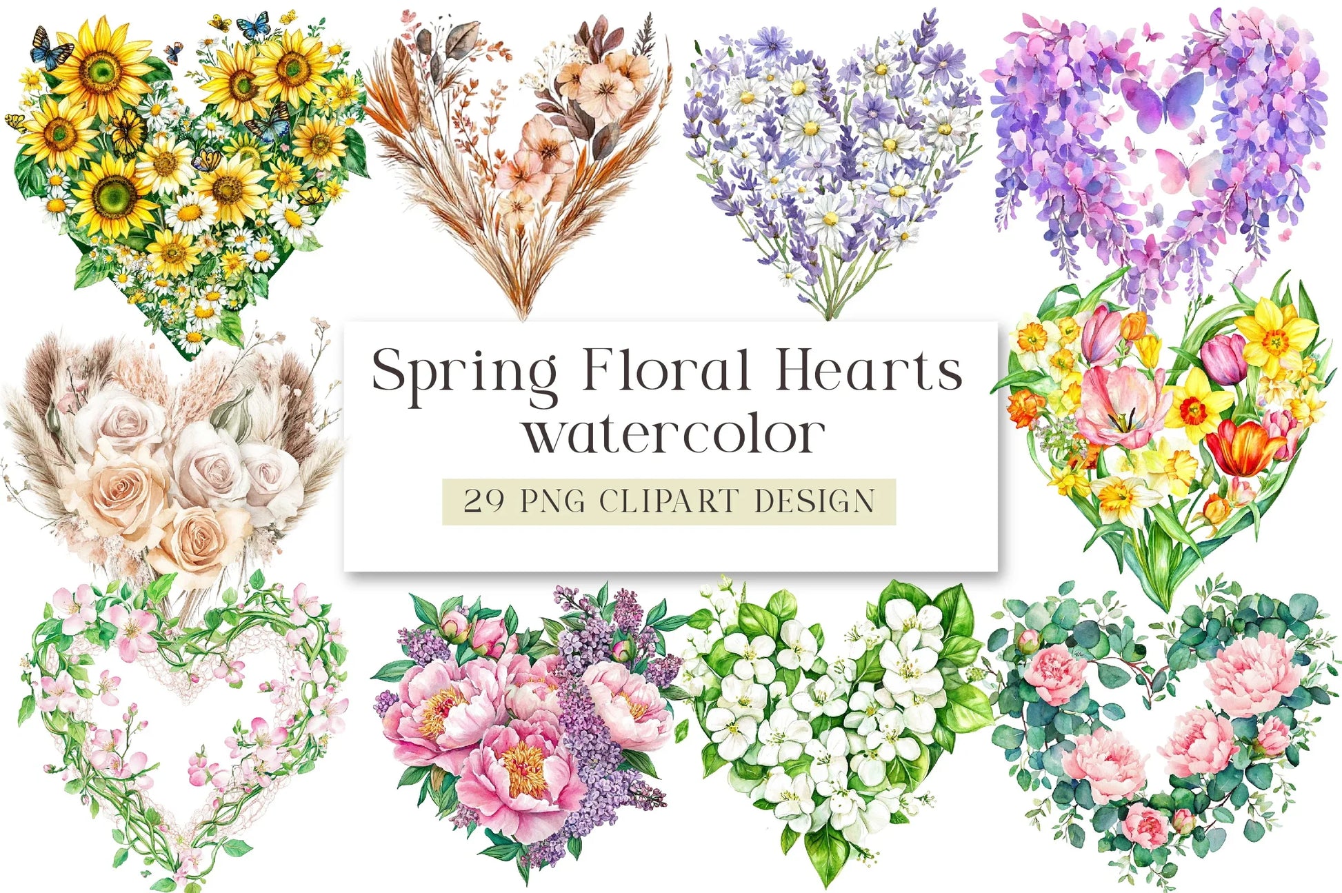 Spring Floral Hearts Clipart Bundle - CraftNest - Digital Crafting and Art
