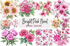 Bright Pink Floral Clipart Bundle - CraftNest - Digital Crafting and Art