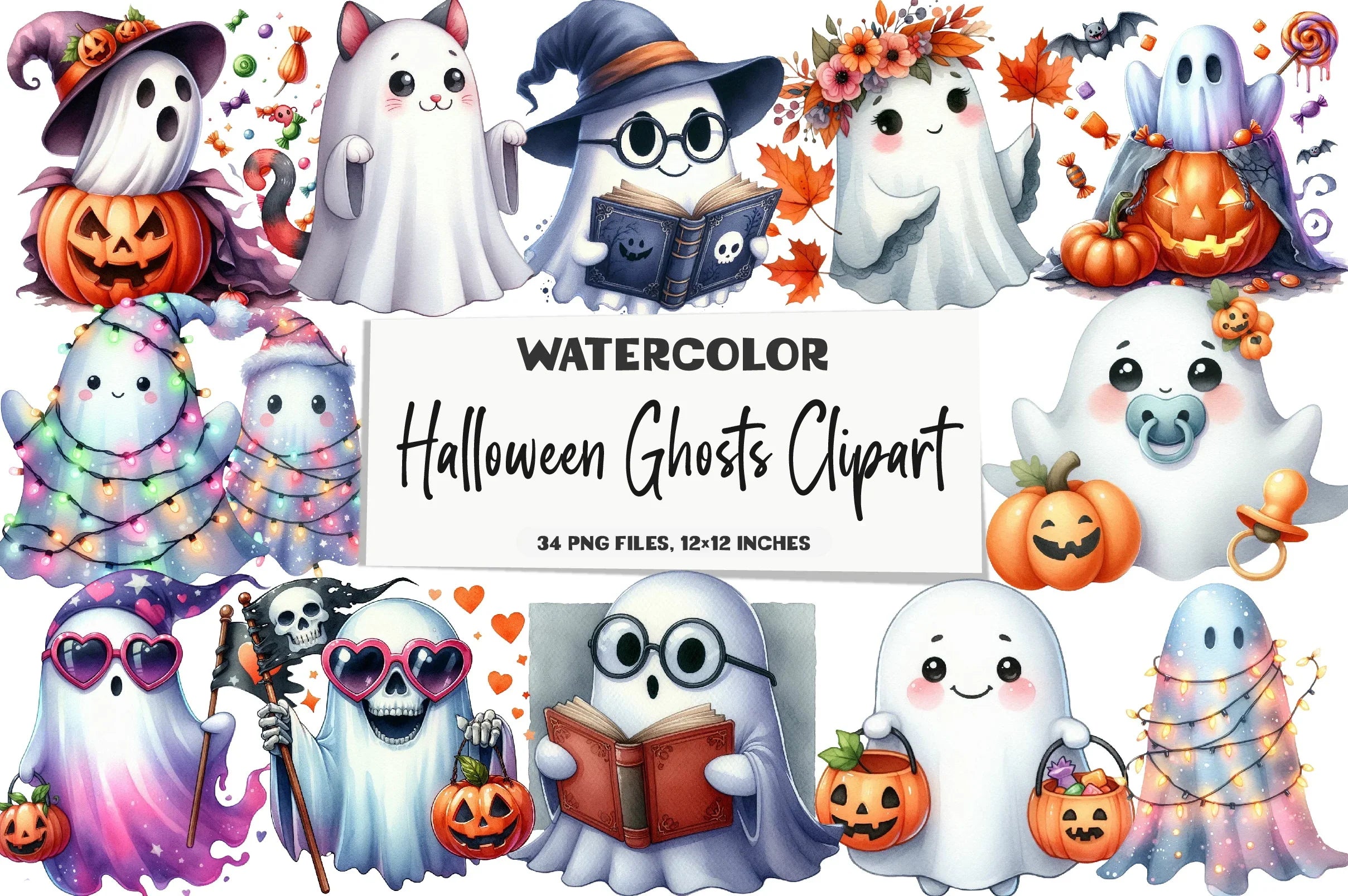 Halloween Ghosts Clipart Bundle - CraftNest - Digital Crafting and Art