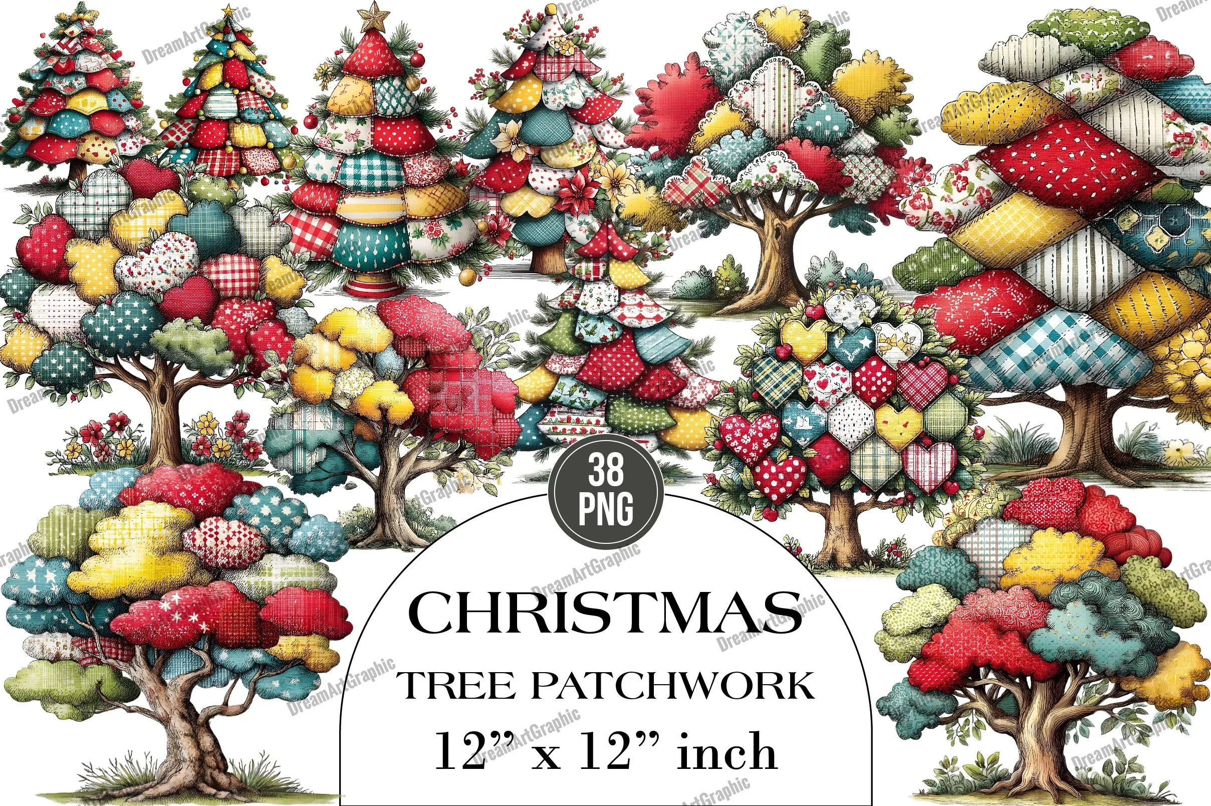 Christmas Tree Patchwork Clipart Bundle - CraftNest - Digital Crafting and Art