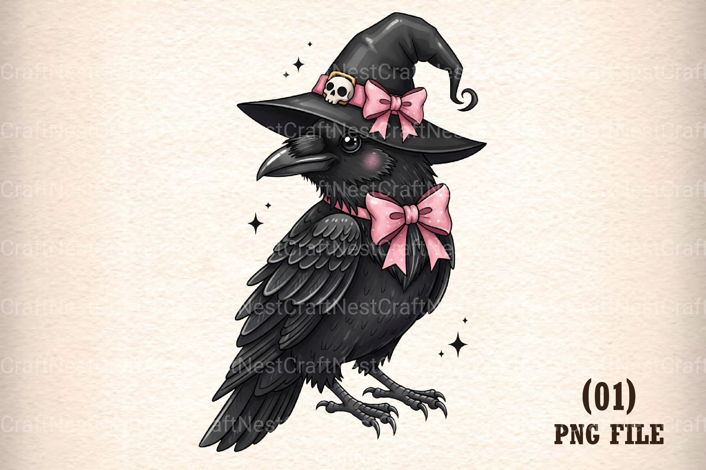 Pink Halloween Raven Hat Sticker Clipart Bundle - CraftNest - Digital Crafting and Art
