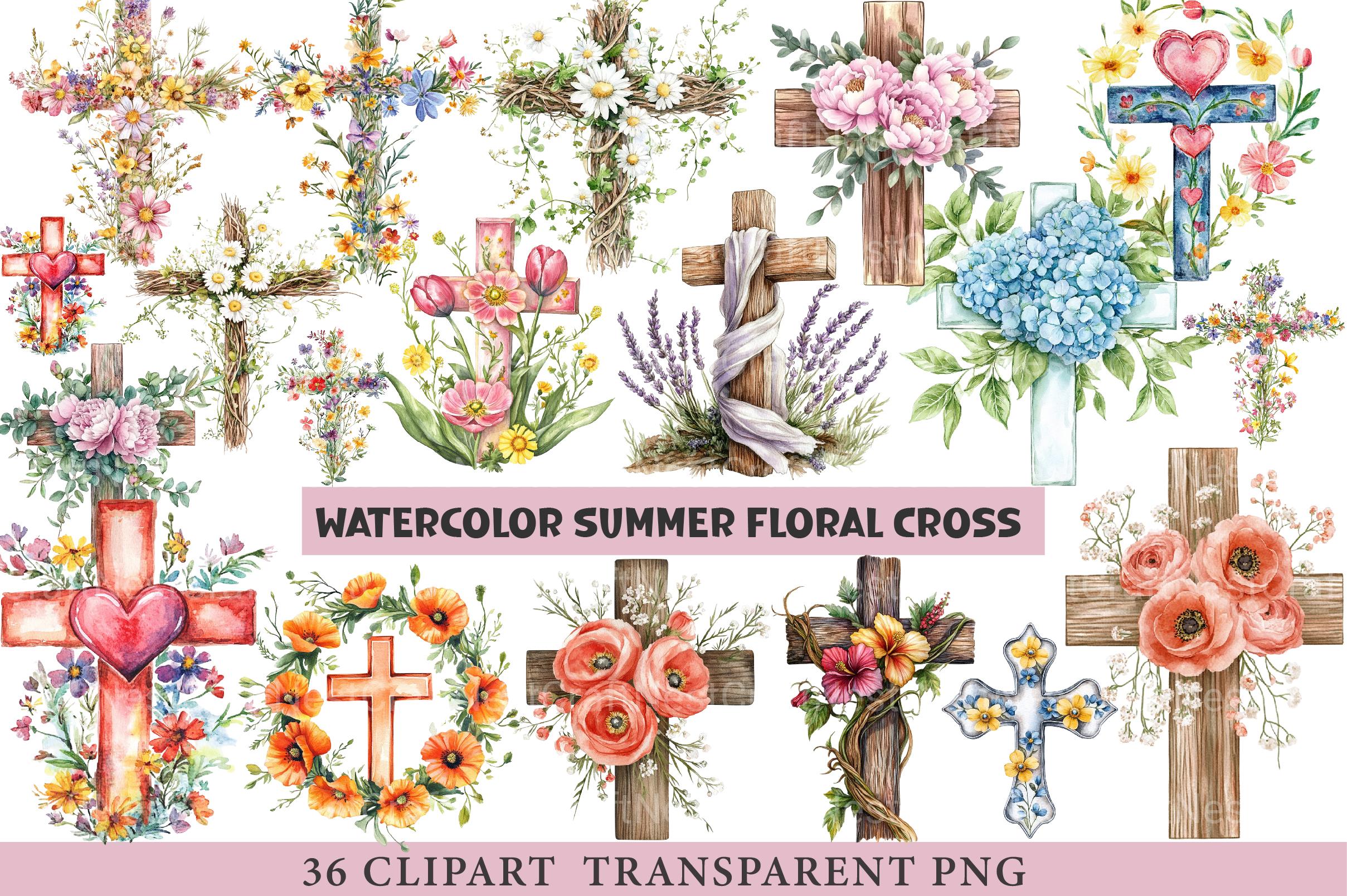 Summer Floral Cross Clipart 1 - CraftNest - Digital Crafting and Art