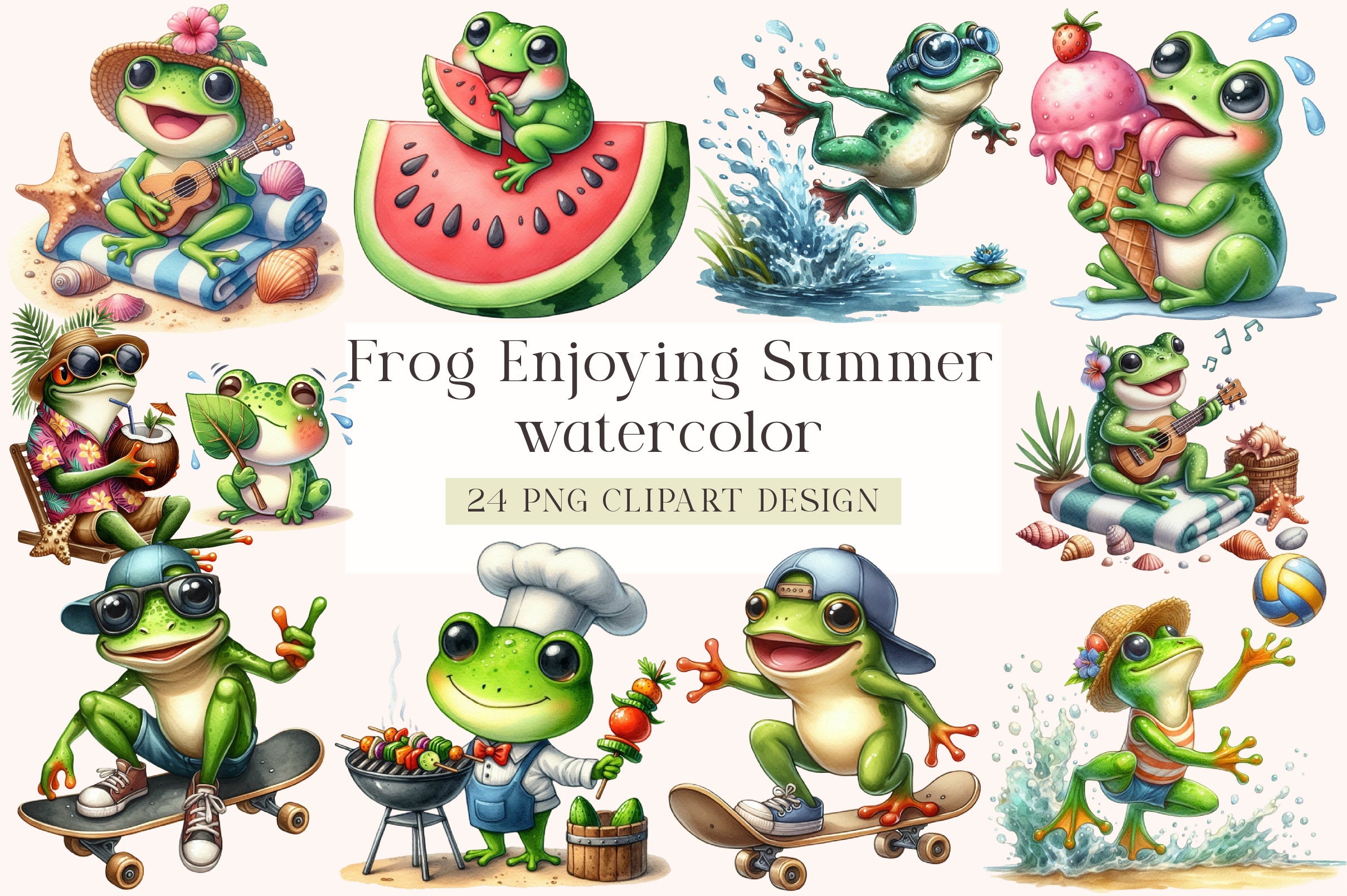 Frog Summer Clipart Bundle