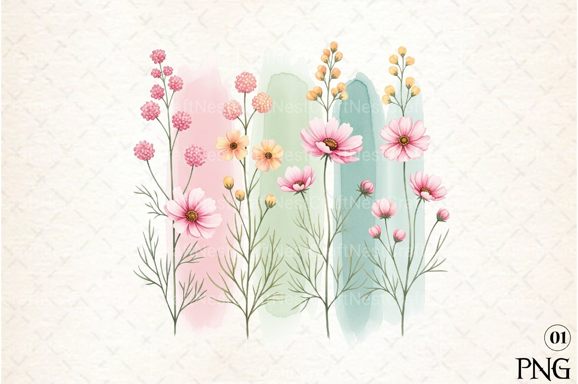 Wildflowers Brushstroke Clipart Bundle 4 - CraftNest - Digital Crafting and Art