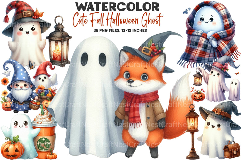 Cute Fall Halloween Ghost Clipart Bundle - CraftNest - Digital Crafting and Art