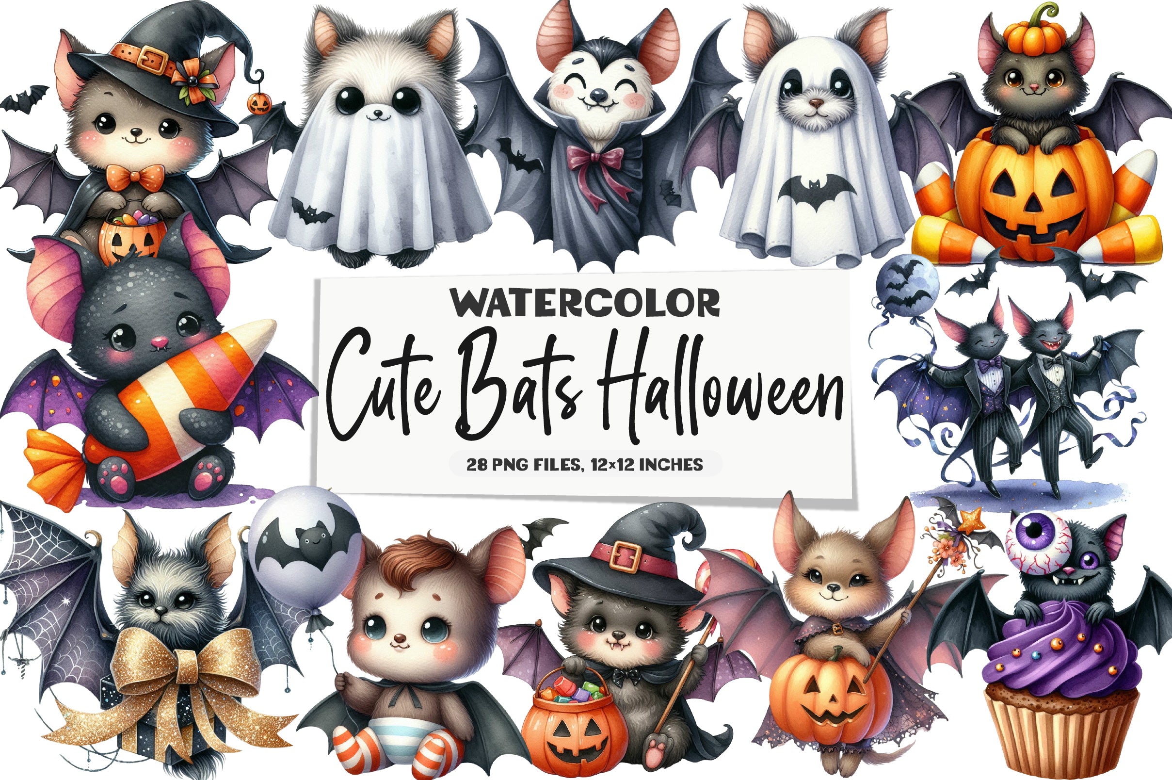 Cute Bats Halloween Clipart Bundle