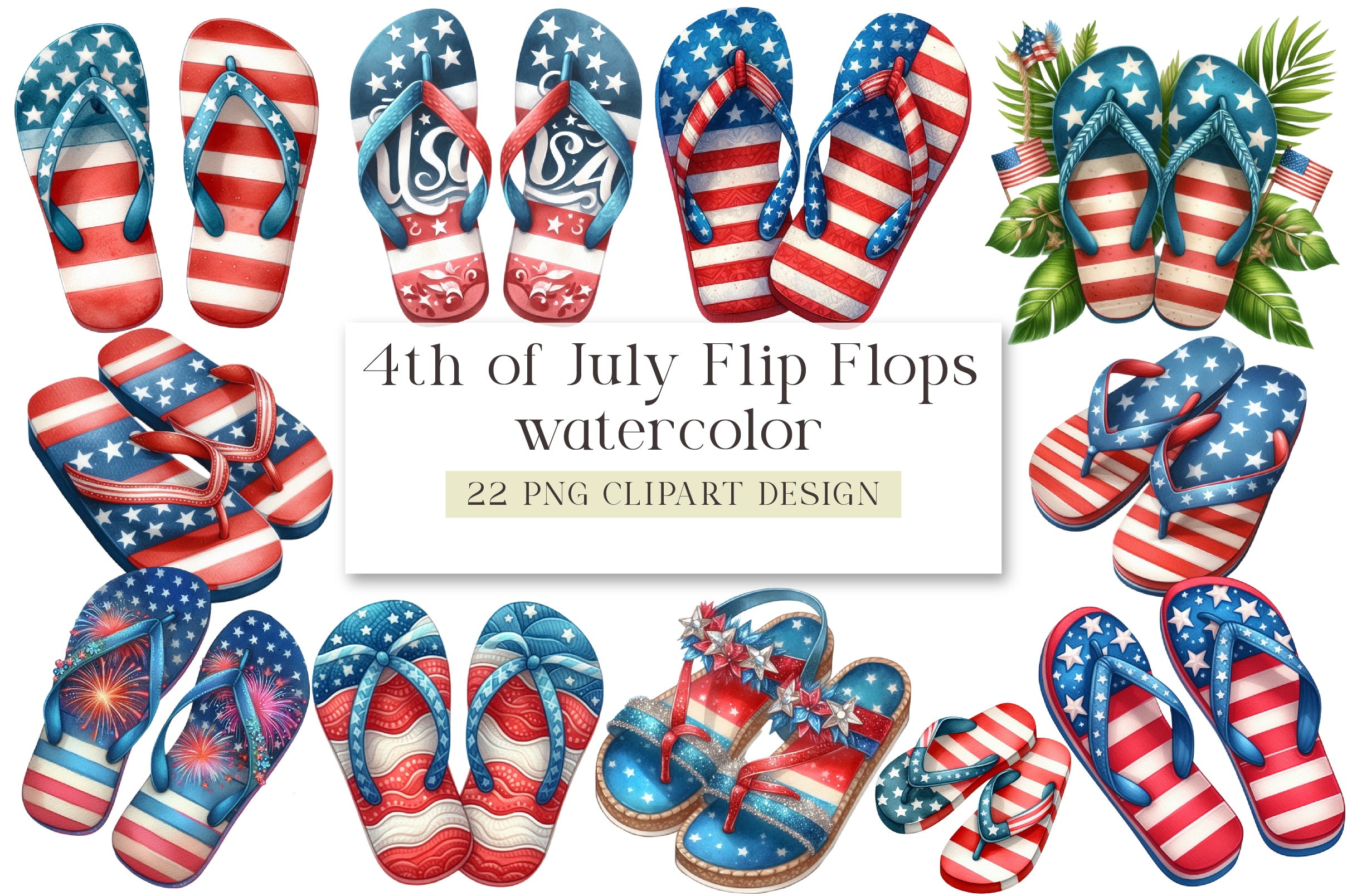 4th of July Flip Flops Clipart Bundle