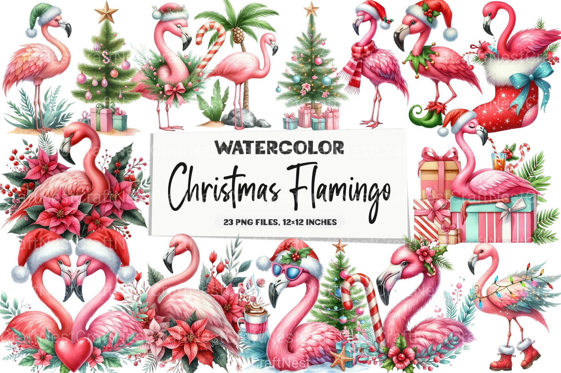 Christmas Flamingo Clipart Bundle 4 - CraftNest - Digital Crafting and Art