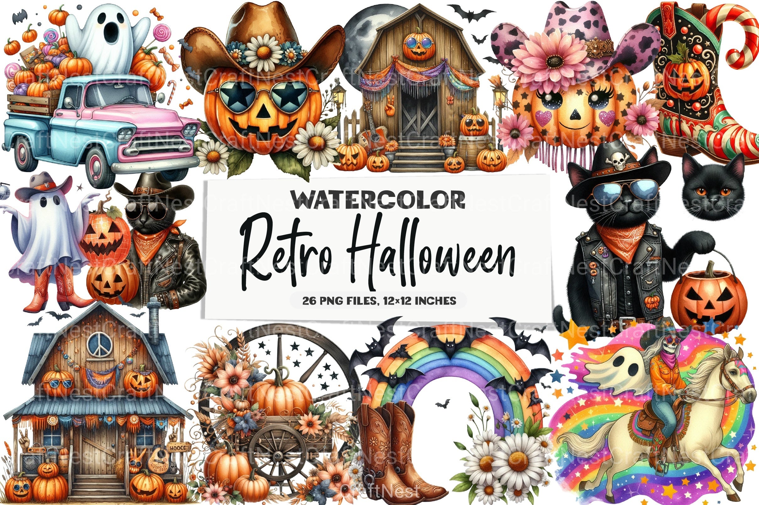 Western Halloween Retro Clipart Bundle - CraftNest - Digital Crafting and Art