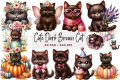 Cute Dark Brown Cat Clipart Bundle - CraftNest - Digital Crafting and Art