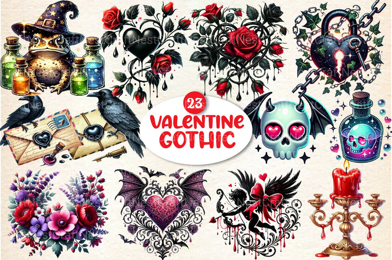 Gothic Valentine's Day Clipart Bundle 5 - CraftNest - Digital Crafting and Art
