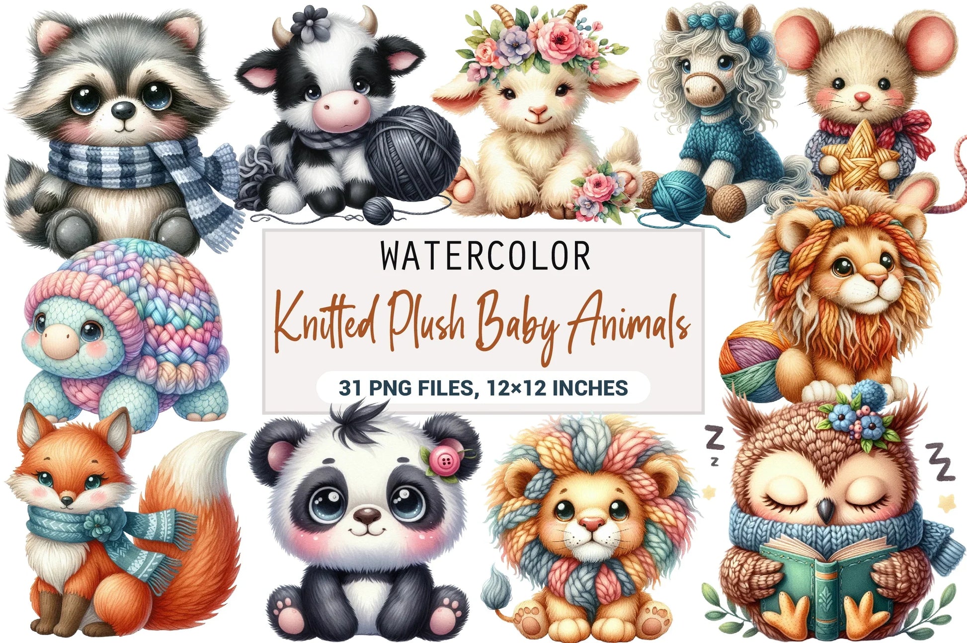 Knitted Plush Baby Animals Clipart Bundle - CraftNest - Digital Crafting and Art