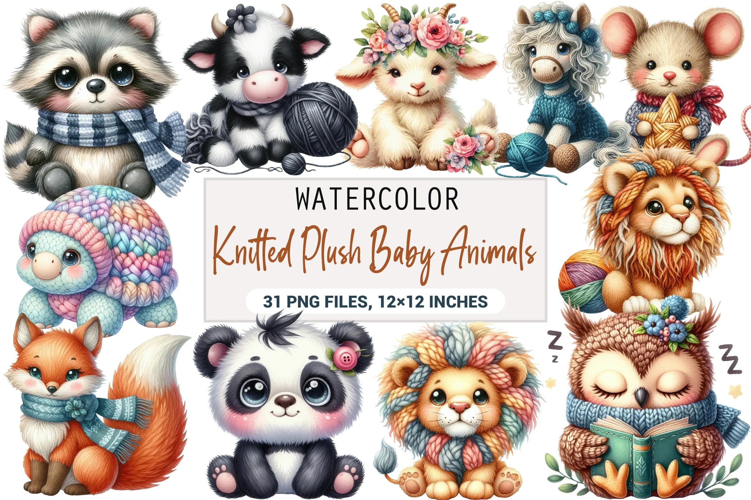 Knitted Plush Baby Animals Clipart Bundle - CraftNest - Digital Crafting and Art