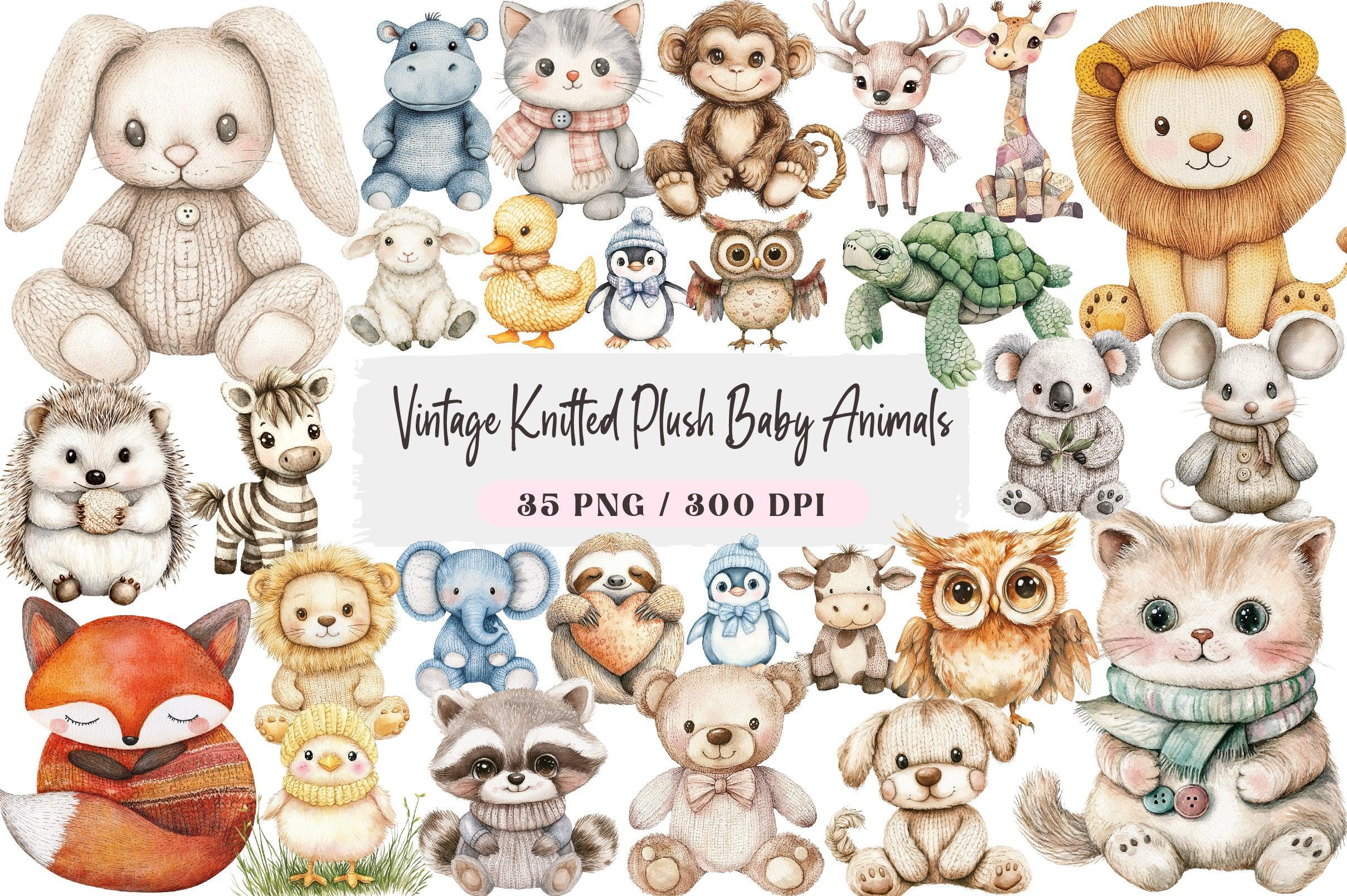 Vintage Knitted Plush Baby Animals Clipart Bundle - CraftNest - Digital Crafting and Art