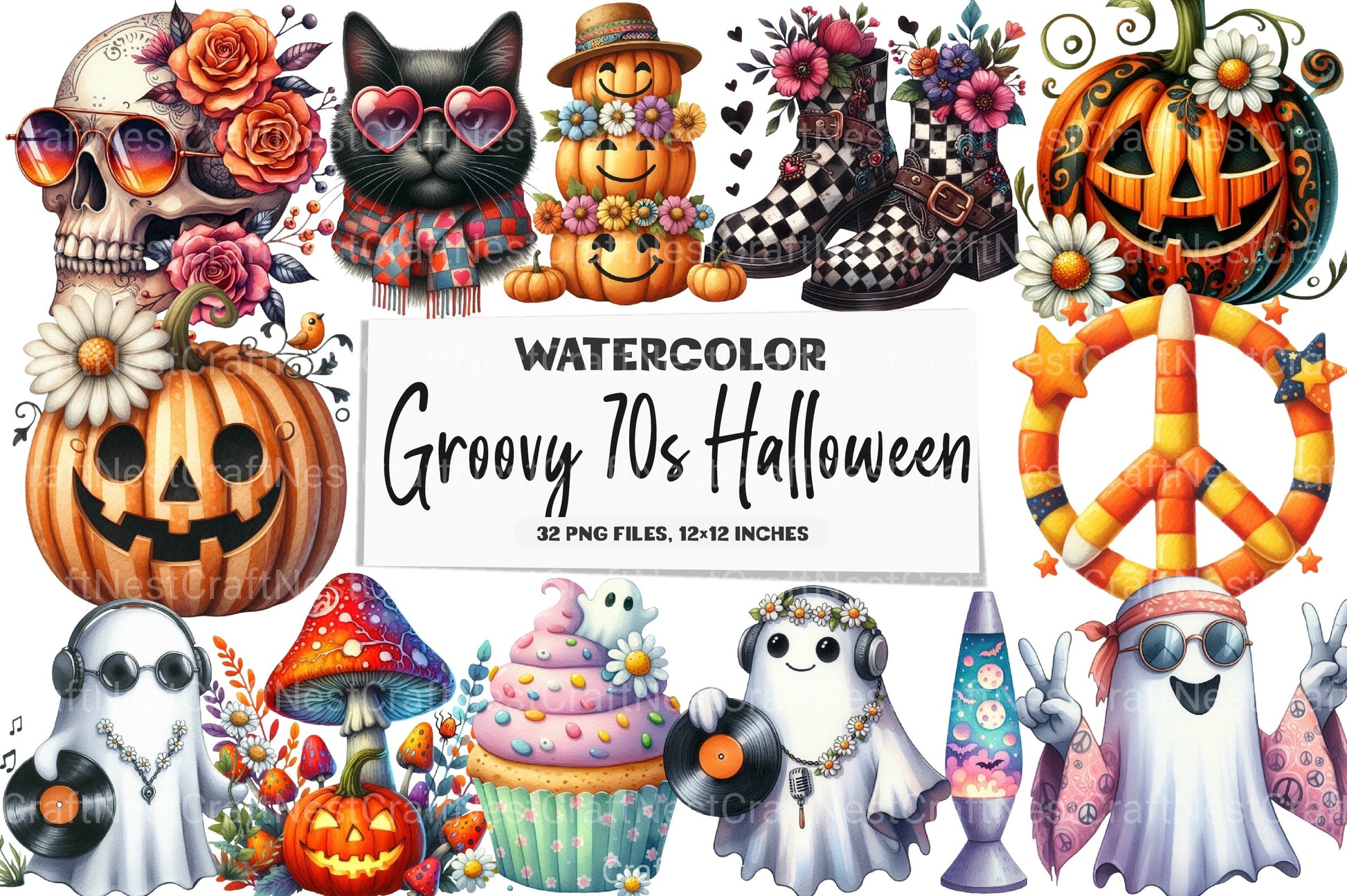 Groovy 70s Halloween Clipart Bundle 24 - CraftNest - Digital Crafting and Art