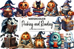 Halloween Peeking and Reading Clipart Bundle - CraftNest - Digital Crafting and Art