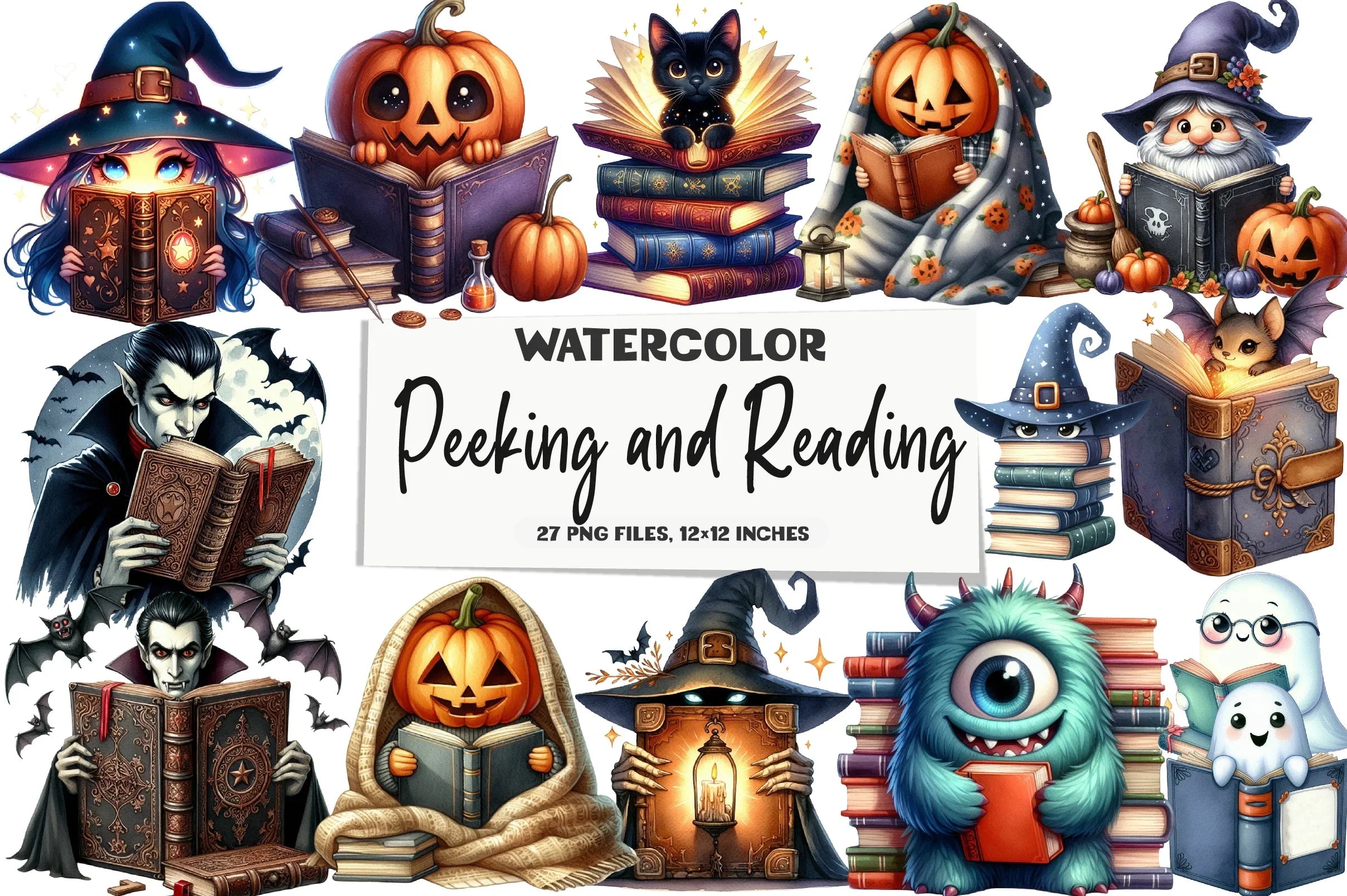 Halloween Peeking and Reading Clipart Bundle - CraftNest - Digital Crafting and Art