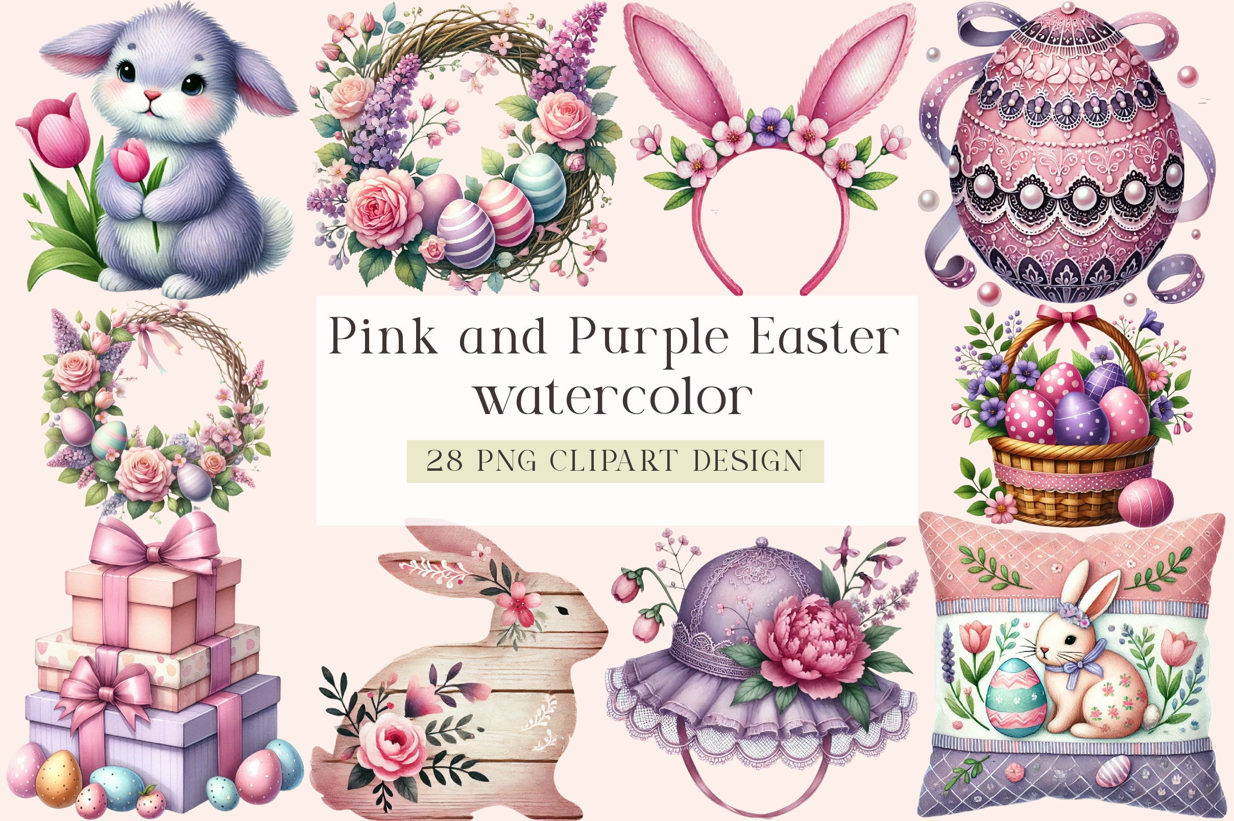 Pink and Purple Easter Clipart Bundle