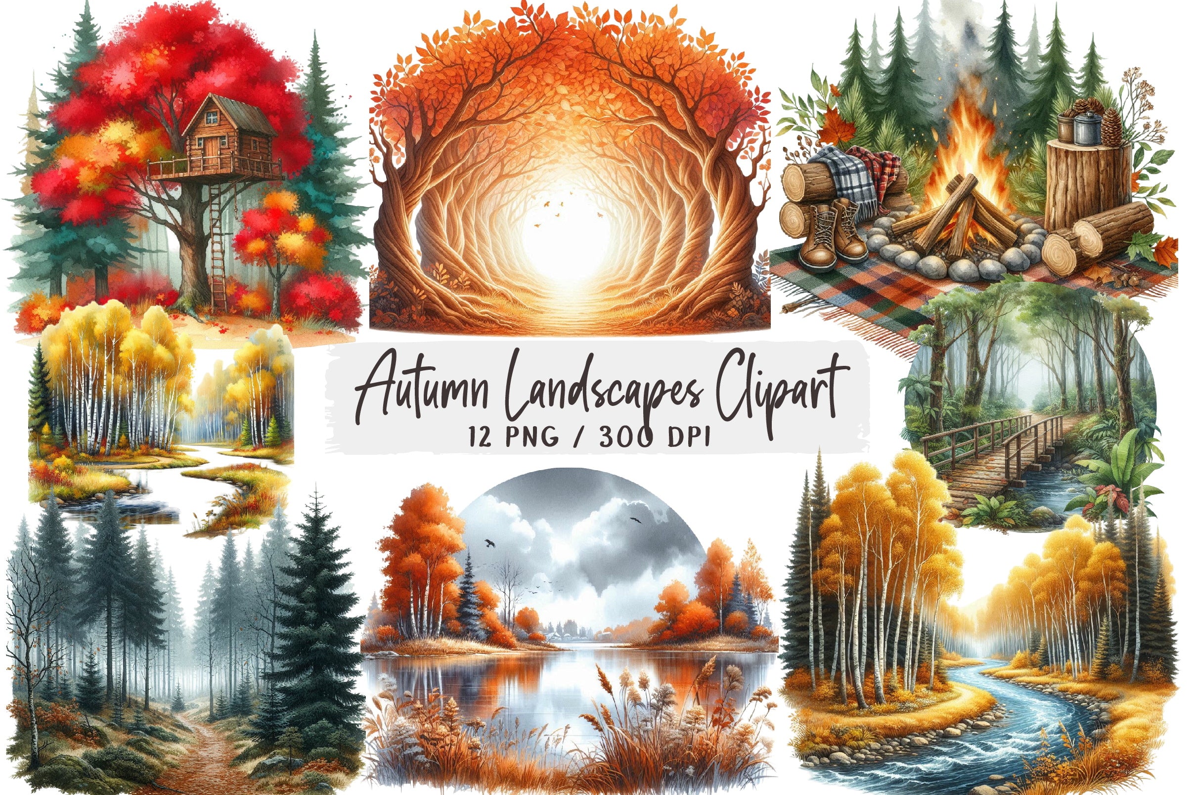 Autumn Landscapes Clipart Bundle