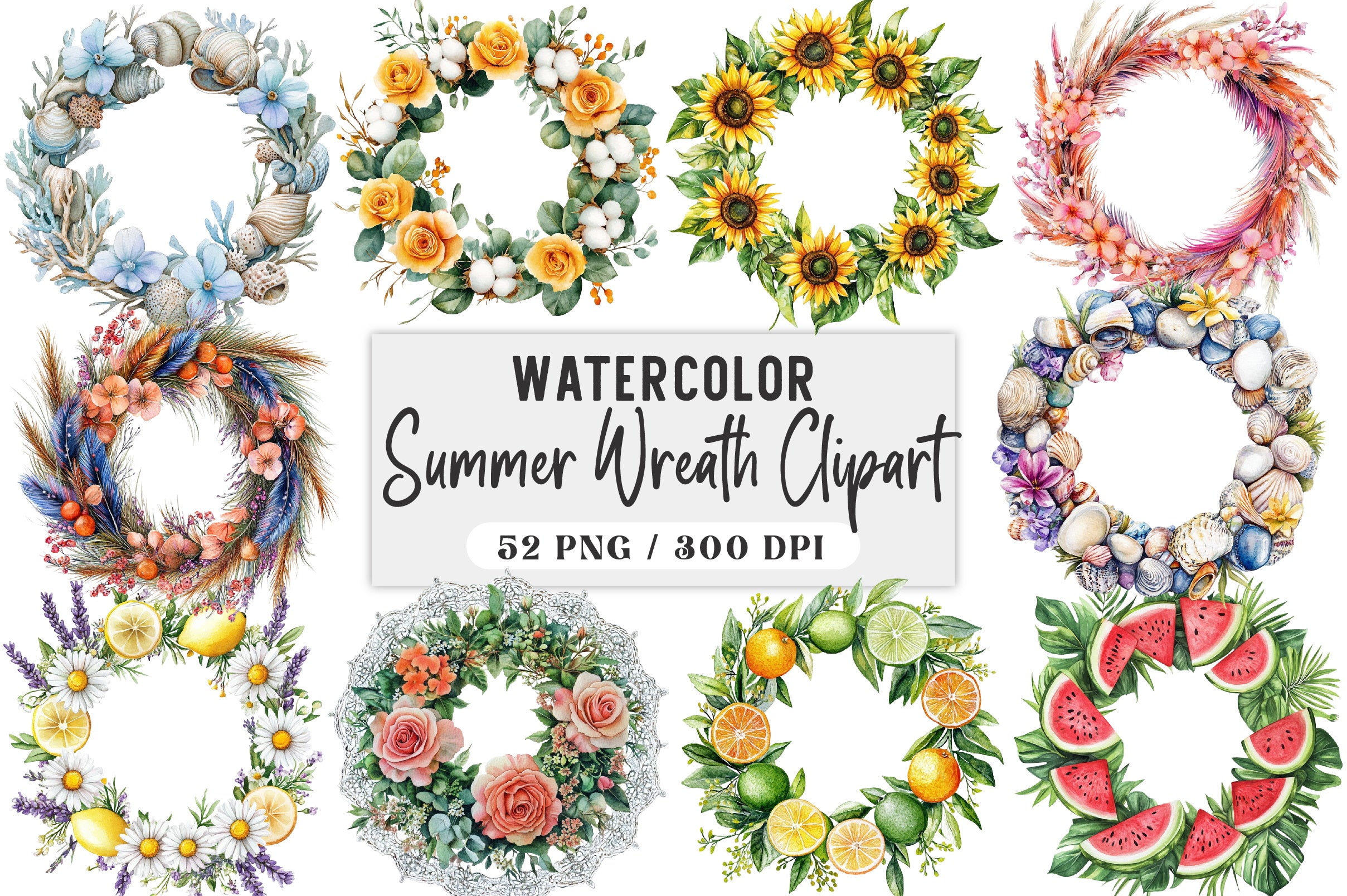 Summer Wreath Clipart Bundle