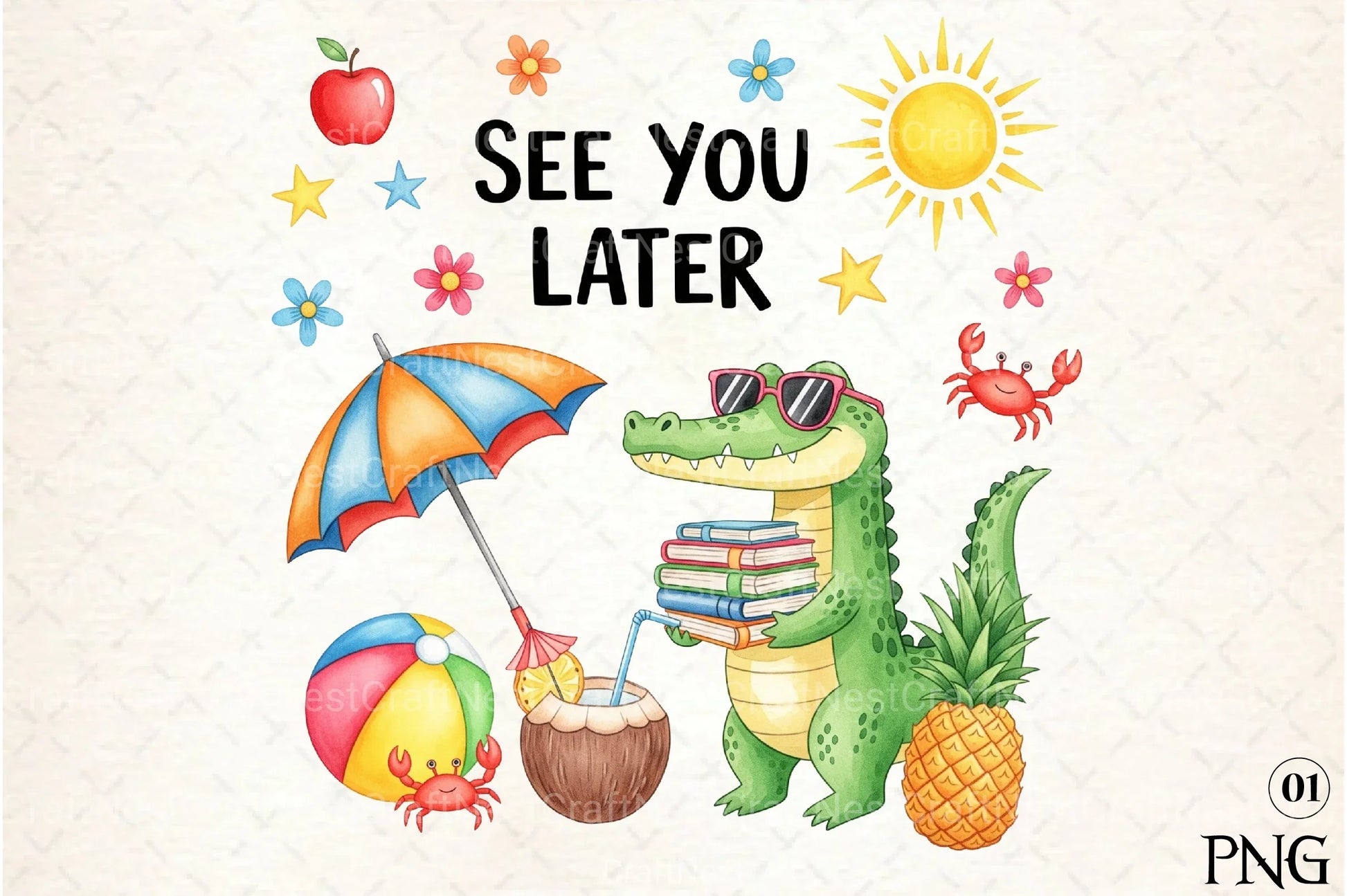See You Later Summer Beach Alligator Clipart Bundle - CraftNest - Digital Crafting and Art