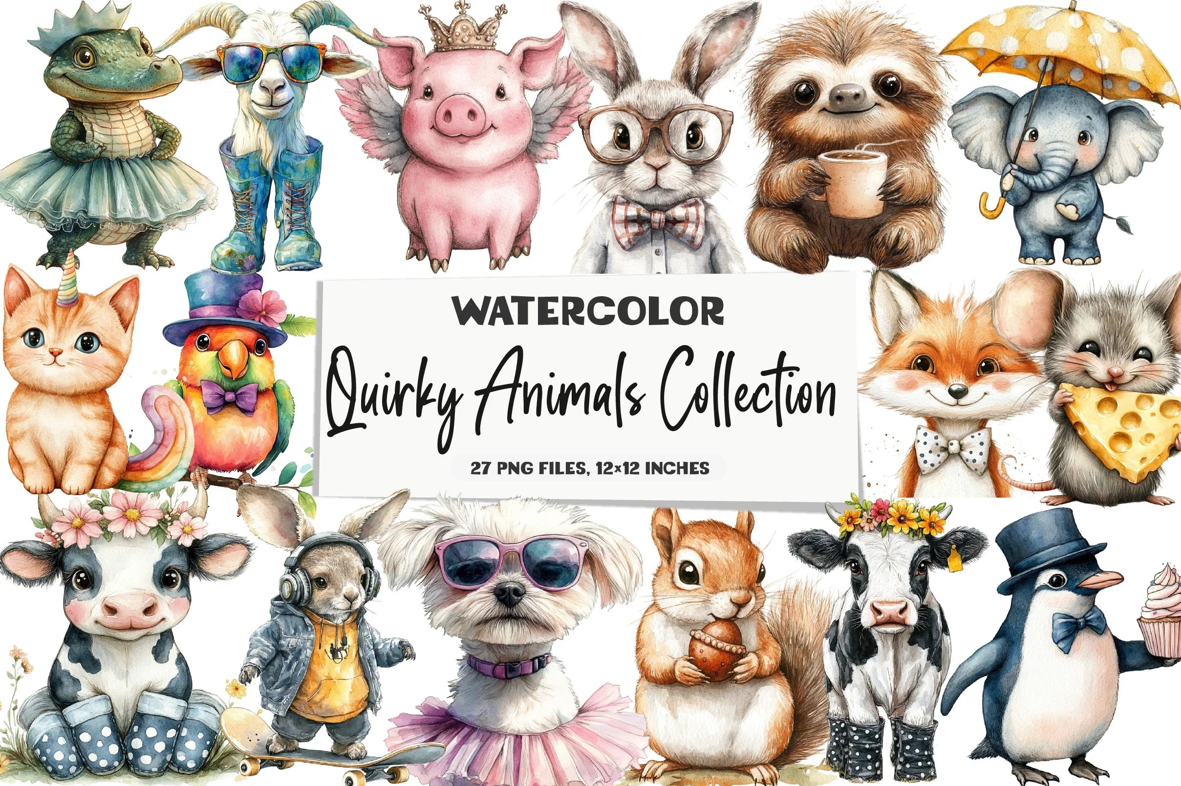 Quirky Animals Clipart Collection Bundle - CraftNest - Digital Crafting and Art