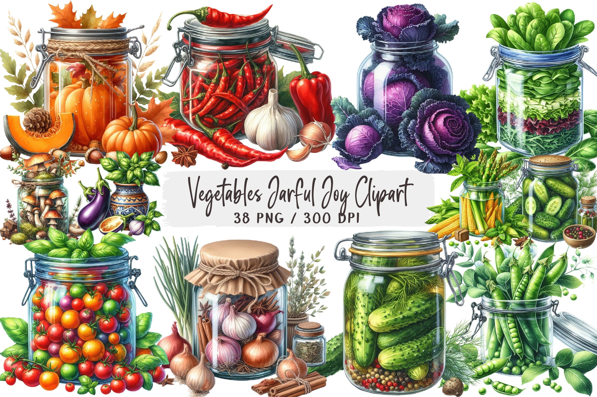 Vegetables Jarful Joy Clipart Bundle